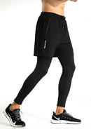 Men 2 In 1 Running Pants Double Layer Pant Tight Training Basketball Legging Fitness Sweatpant With Pockets Running Trousers