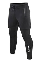 Men 2 In 1 Running Pants Double Layer Pant Tight Training Basketball Legging Fitness Sweatpant With Pockets Running Trousers