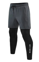 Men 2 In 1 Running Pants Double Layer Pant Tight Training Basketball Legging Fitness Sweatpant With Pockets Running Trousers