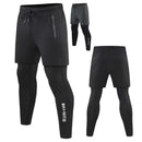 Men 2 In 1 Running Pants Double Layer Pant Tight Training Basketball Legging Fitness Sweatpant With Pockets Running Trousers