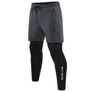 Men 2 In 1 Running Pants Double Layer Pant Tight Training Basketball Legging Fitness Sweatpant With Pockets Running Trousers